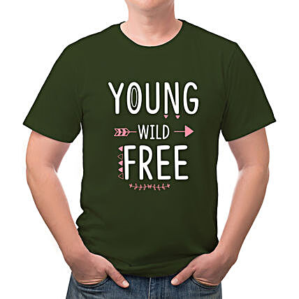 Young Wild Free Unisex Olive Green T-Shirt:Funky T Shirts