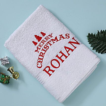 Personalised Merry Christmas White Towel