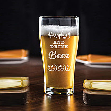 Personalised Unplug & Drink Beer Glass:Personalised Glassware