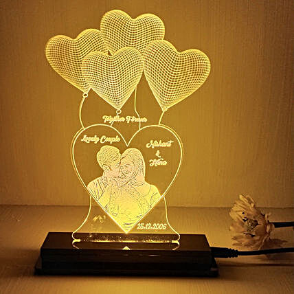 Personalised Heart Balloons Couple LED Lamp