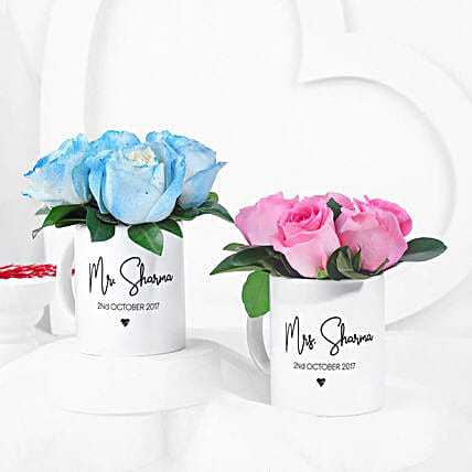 Blushing Roses In Personalised Couple Special Mugs