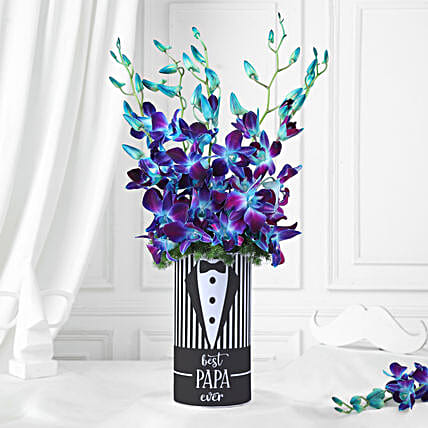 Fathers Day Blue Orchid N Asparagus Vase Arrangement-image-49
