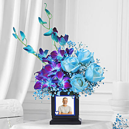 Fathers Day Blue Orchid N White Rose Desk Arrangement-picture-48