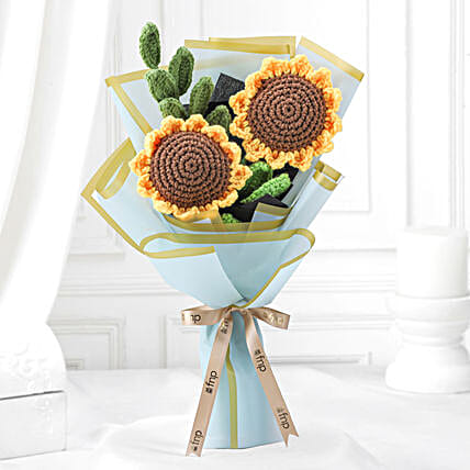 Bright Yellow Crochet Sunflower Duo-picture-33