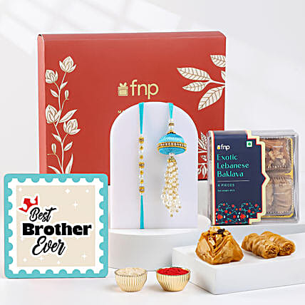 Rakhi For Brother Gift Set - 6 Traditional Red & Yellow Designer Rakhis With Greeting Card For Rakshabandhan - View #3