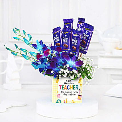 Blue Orchid N Chocolate Vase Gift for Teachers-image-14