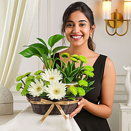 Serene Floral Basket Arrangement
