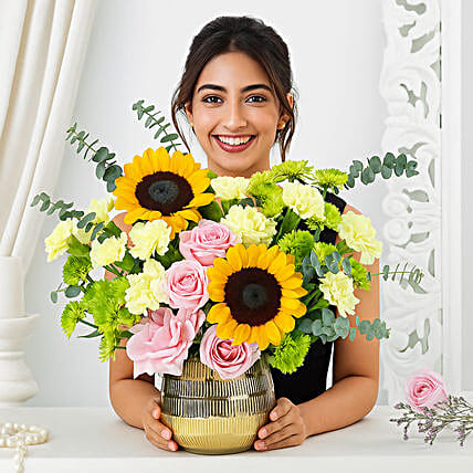 Golden Vase of Sunlit Blooms