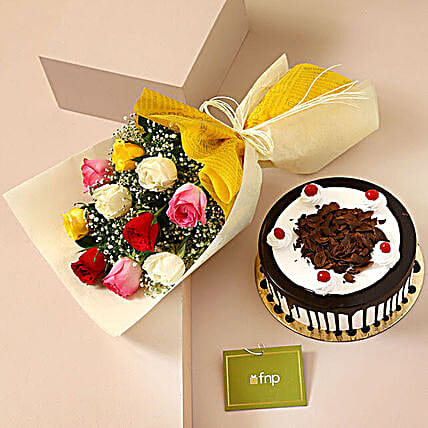 Colourful Roses Bouquet N Black Forest Cake-picture-15