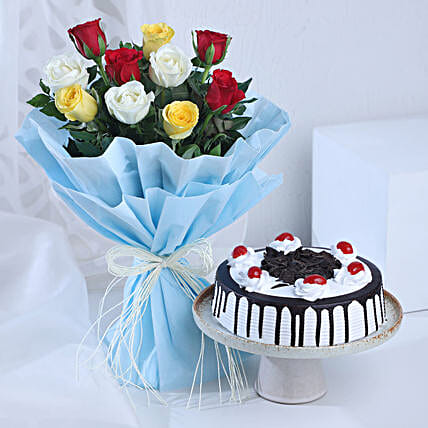 Fathers Day Mixed Rose Bouquet and Black Forest Cake-picture-37