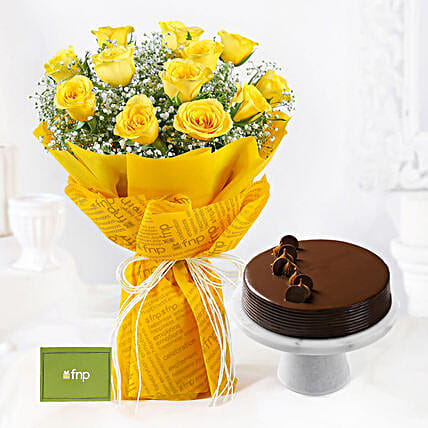 Sunshine Delivered Roses Bouquet N Truffle Cake