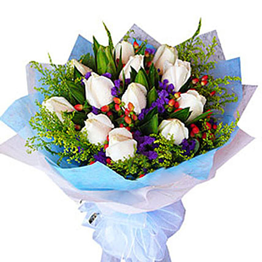 Flawless White Bouquet:Roses to Malaysia