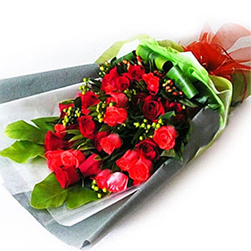 Red Roses with Foliage