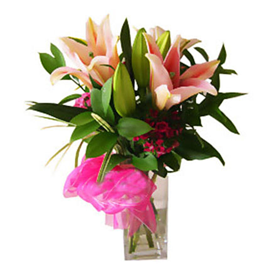 Stargazer Lilies in Vase:Lilies to Malaysia