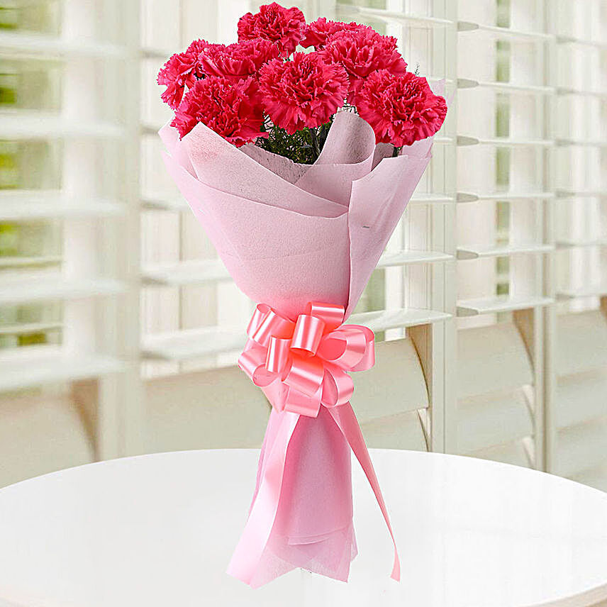 Blissful 8 Pink Carnations Bouquet:Carnations Flowers to Malaysia