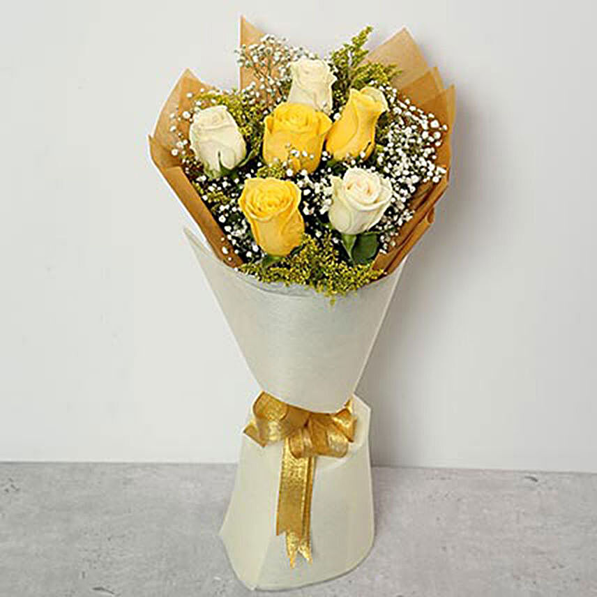 Blooming White And Yellow Roses Bouquet:Flower Delivery in Malaysia
