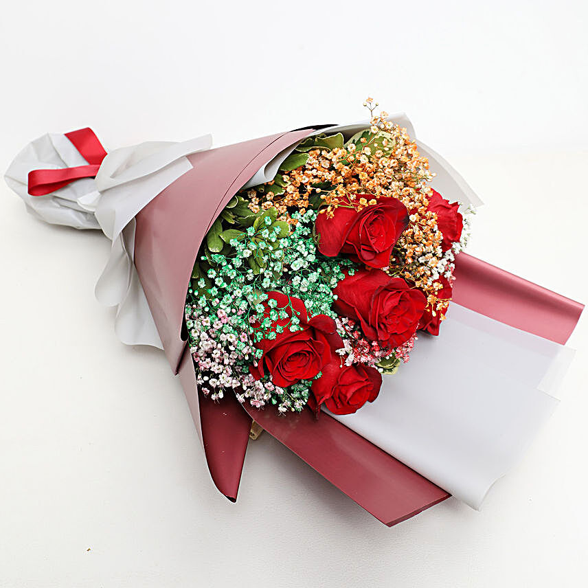 Enchanting 6 Red Roses Bouquet:Valentine's Day Flowers Malaysia