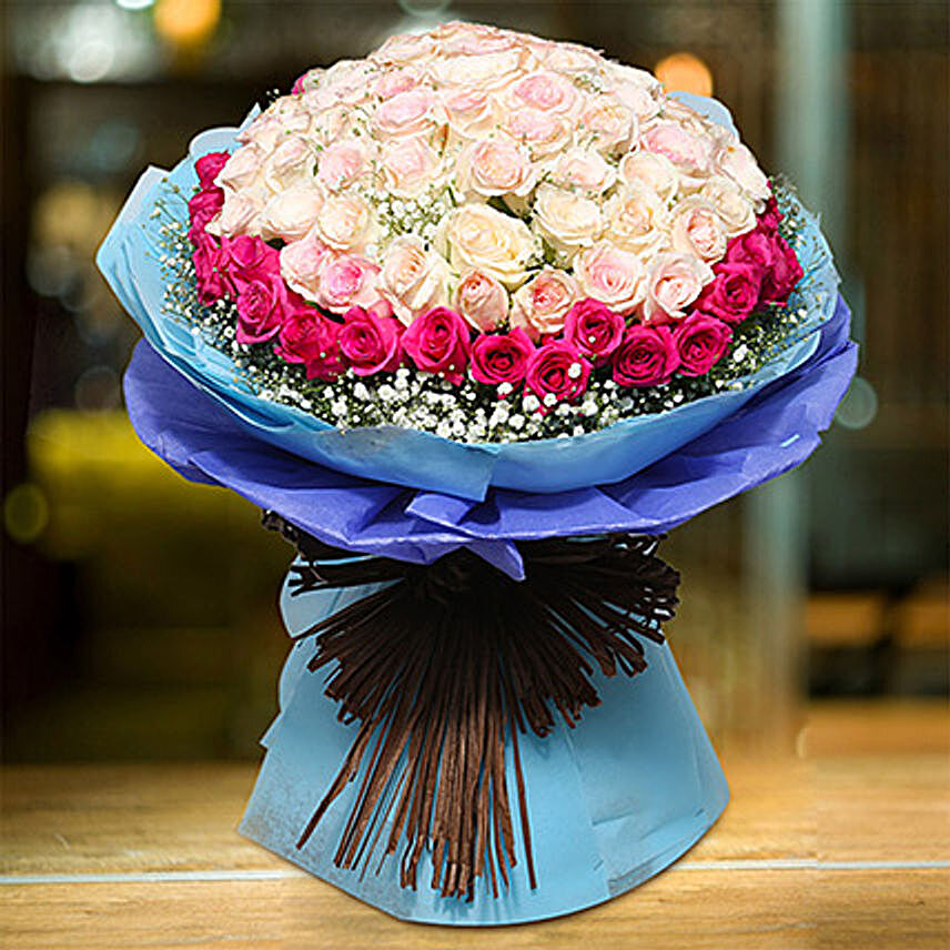 Enchanting Senorita And Dark Pink Roses Bouquet:Rose Delivery in Malaysia