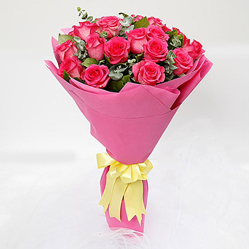 Vivacious 20 Dark Pink Roses Bouquet:Send Flower Bouquets to Malaysia