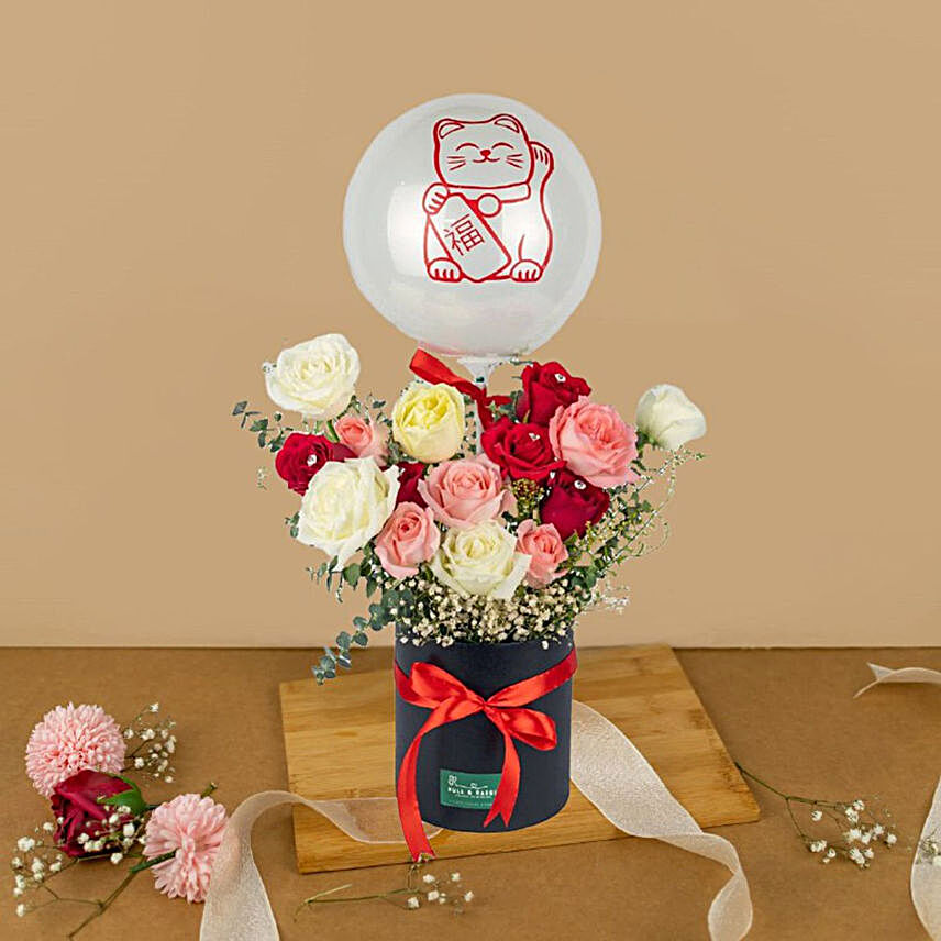 Striking Mixed Roses Box And Bubble Balloon:Thanks Gifts to Malaysia