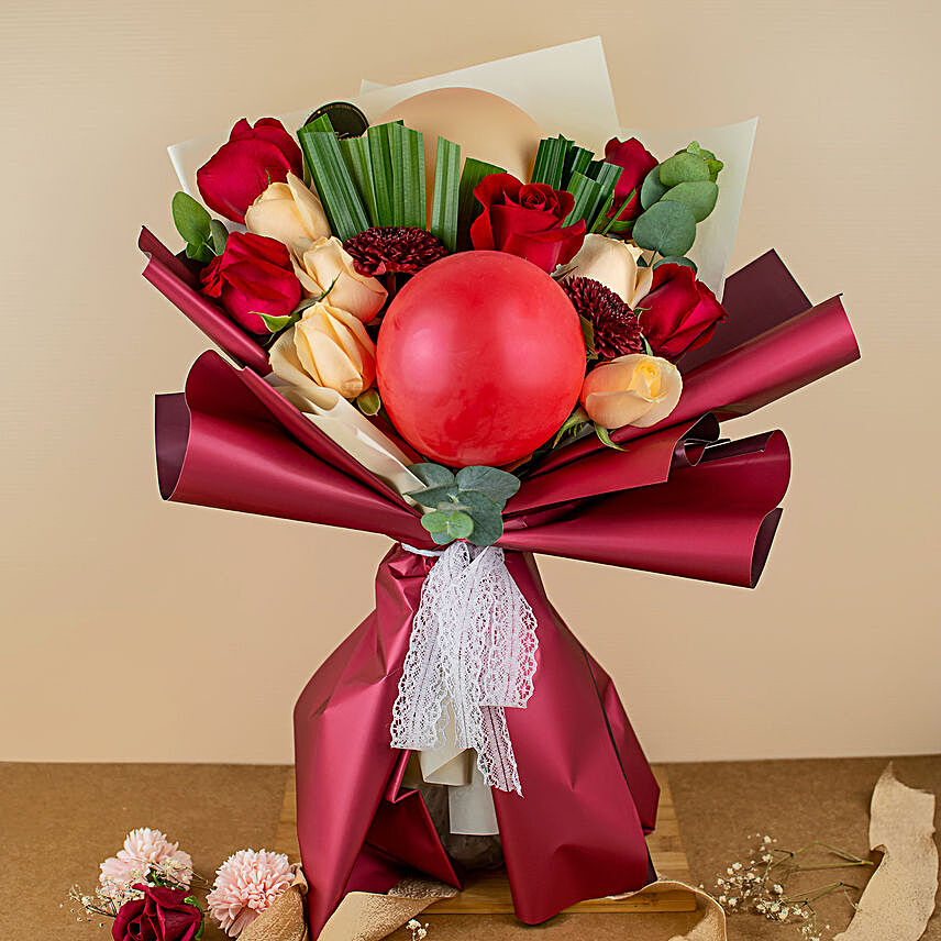 Blissful Mixed Roses And Ping Pong Bouquet