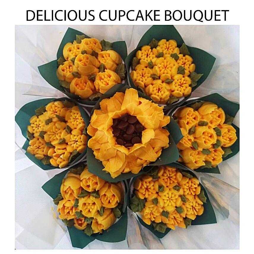 Flavourful Vanilla And Chocolate Cupcakes Bouquet