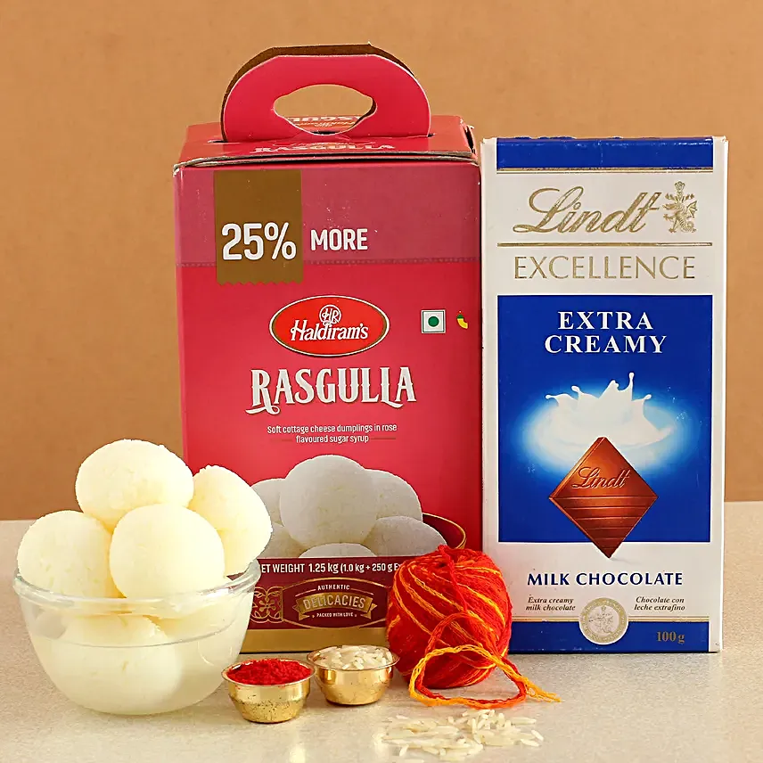 Bhai Dooj Special Rasgulla And Lindt Combo:Order Chocolates in Malaysia