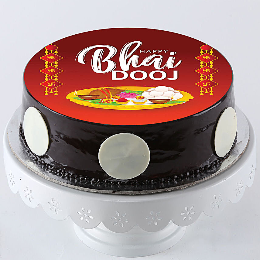 Bhai Dooj Swastik Chocolate Photo Cake