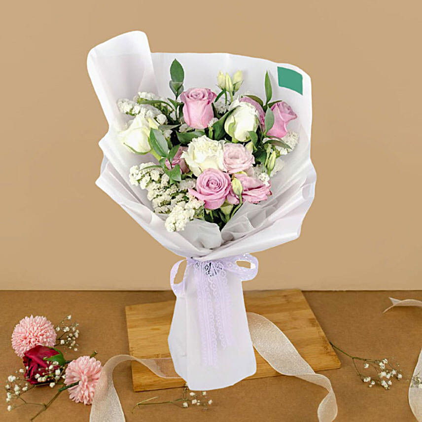 Blissfull Mixed Roses Beautifully Wrapped Bouquet