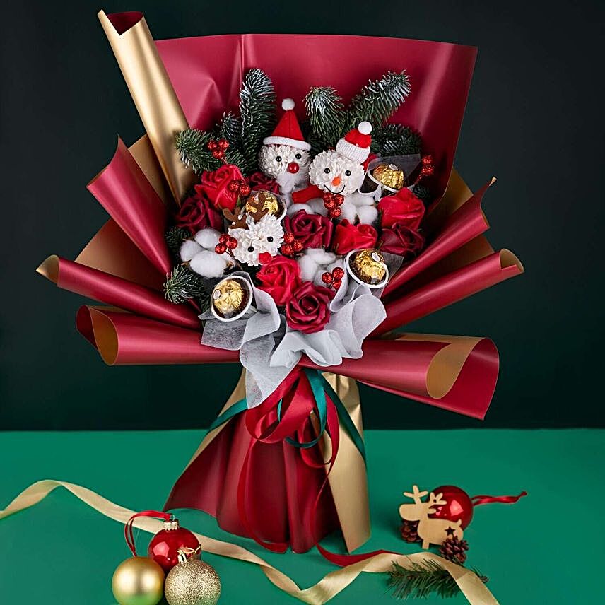 Christmas Special Flowers And Ferrero Rocher Bouquet