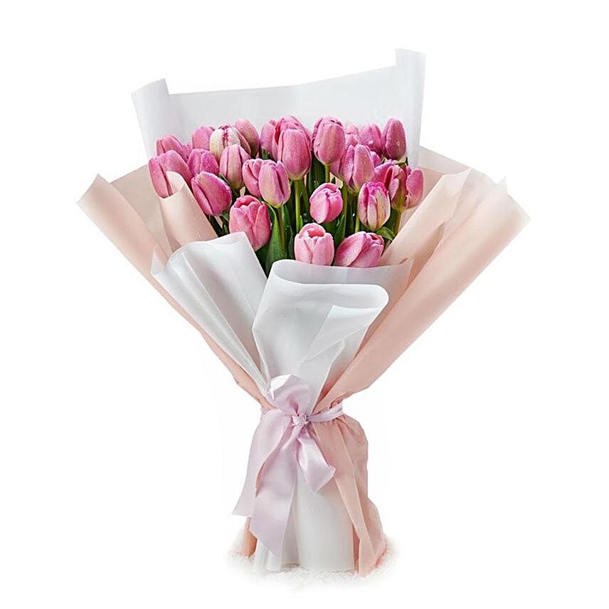 Blissful Pink Tulips Bouquet