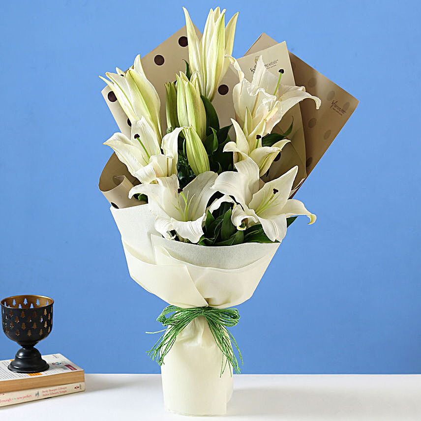 Bright White Oriental Lilies Bouquet:Sympathy Flowers to Malaysia
