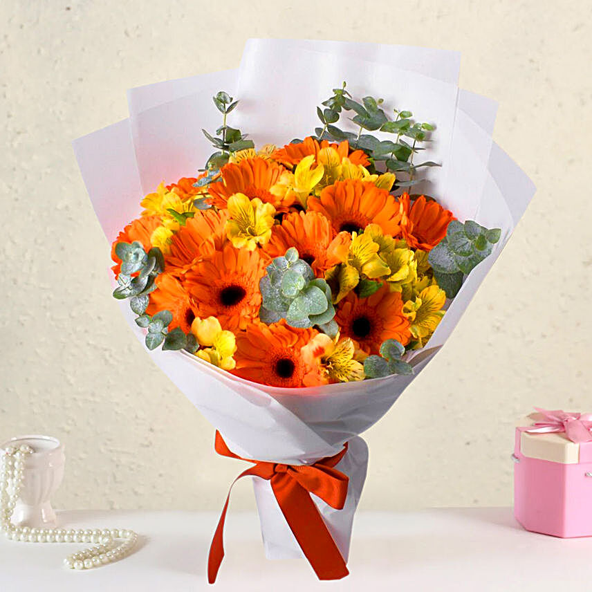 Delightful Gerberas And Alstroemeria Bouquet:Flower Bouquet to Malaysia