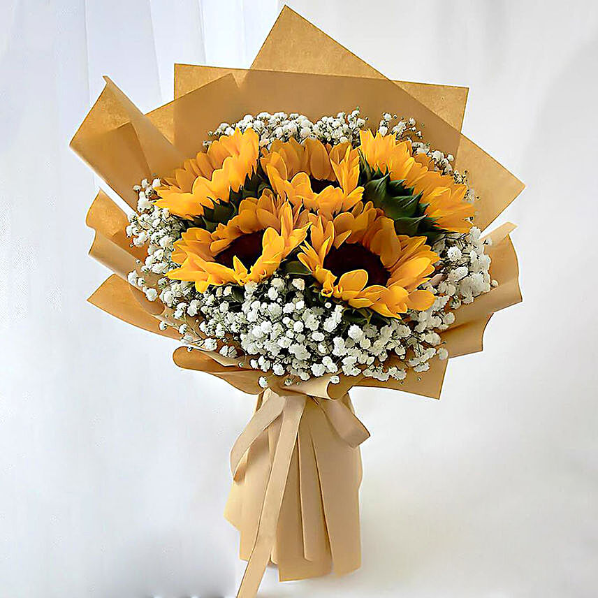 Ravishing Sunflowers Beautifully Tied Bouquet:Sunflowers to Malaysia