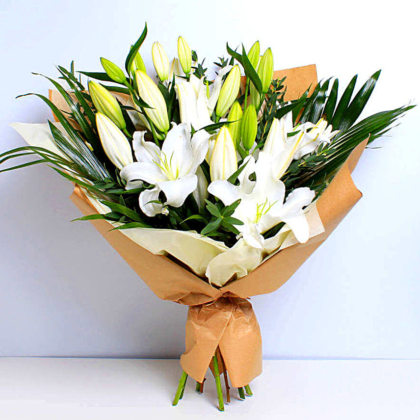 White Sweet Lilies Bouquet:Send Flowers to Malaysia