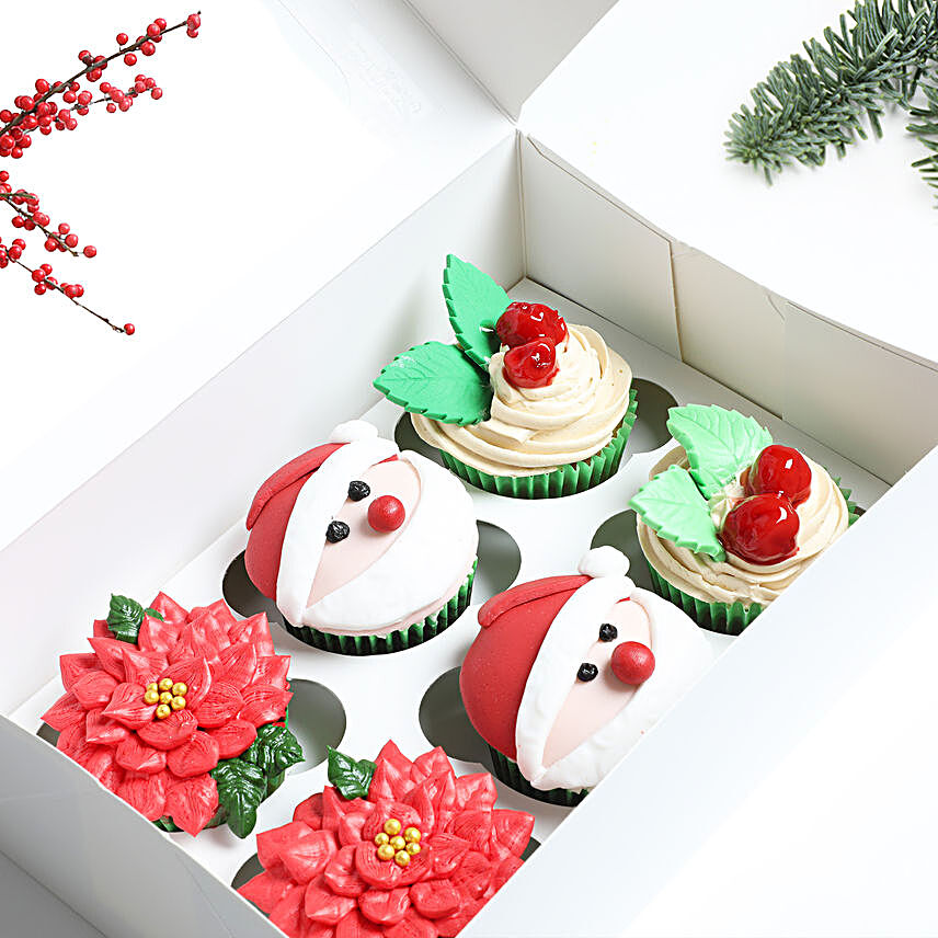 Assorted Christmas Cup Cakes Set of 6:Christmas Cakes Delivery In Malaysia