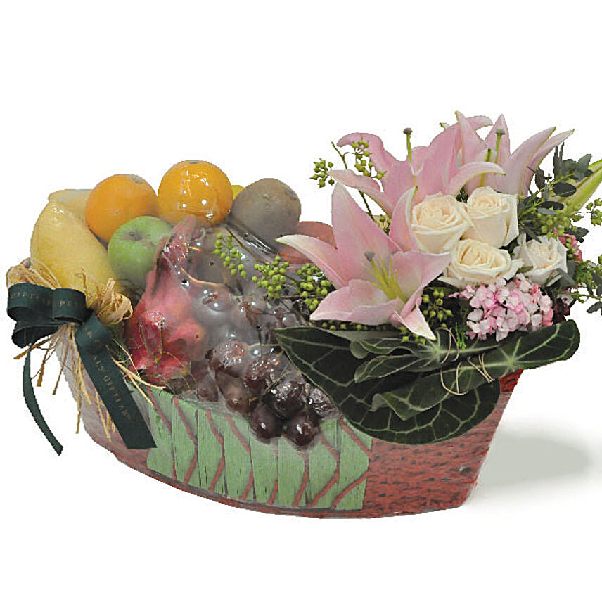 Nezaket Fresh Fruits Basket And Flowers Gift:Hari Raya Gifts to Malaysia