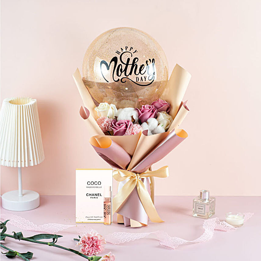 Mixed Roses And Balloon Bouquet With Chanel Perfume:Mothers Day Gift Delivery in Malaysia