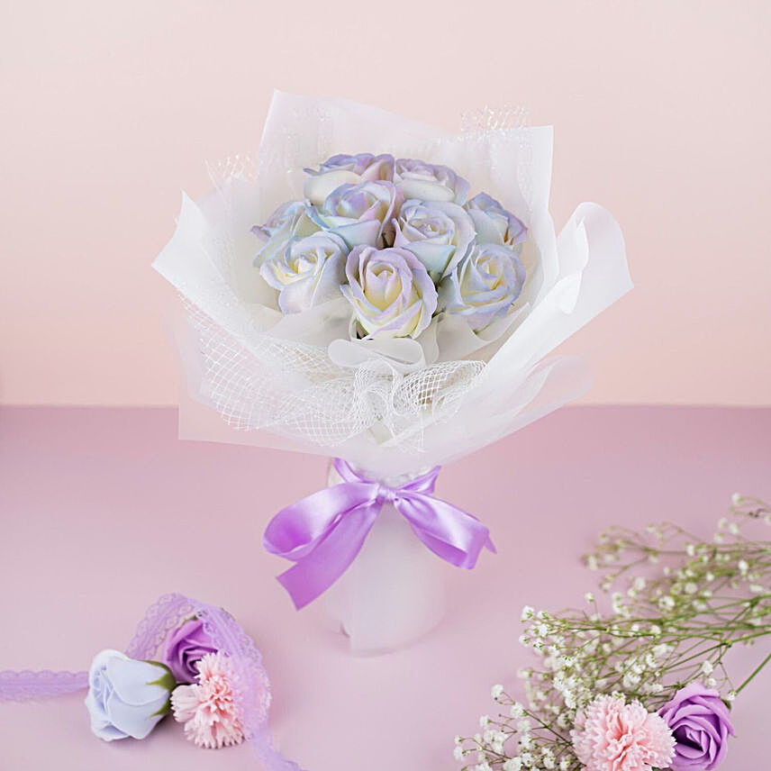 White Spray Rose Soap Flowers Bouquet:Get Well Soon Gifts to Malaysia