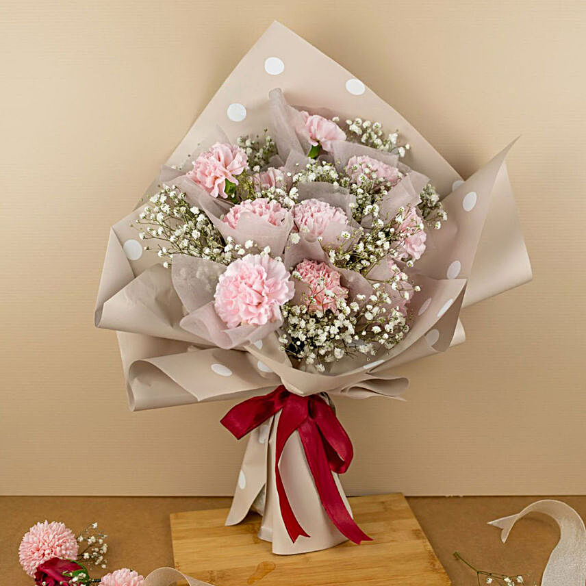 Delightful Pink Carnations Beautifully Tied Bouquet