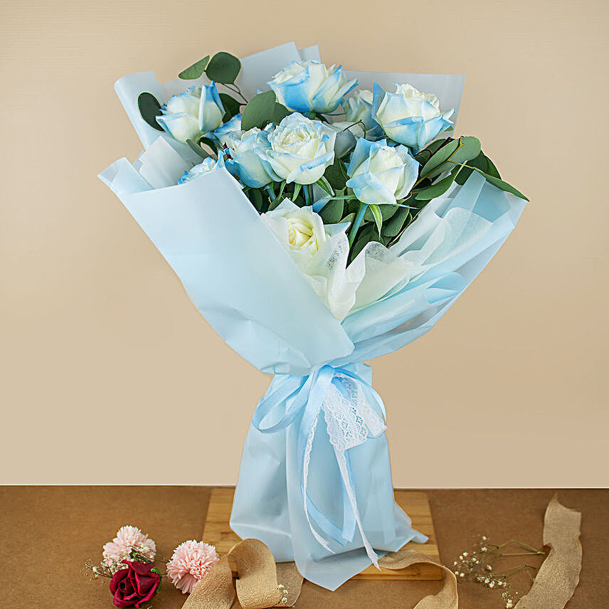 Beautifully Tied Blue Roses Bouquet