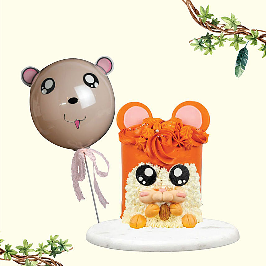 Cute Animal Designer Cake And Bubble Balloon