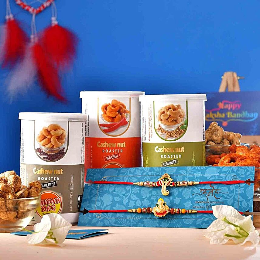 Ganesha Rakhi Set And Assorted Cashews:Rakhi and Sweets to Malaysia