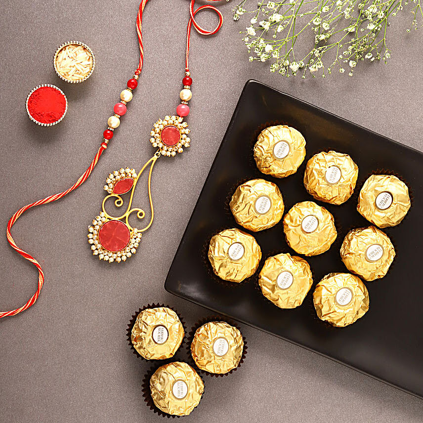 Sneh Floral Bhaiya Bhabhi Rakhis & Ferrero Rocher Box