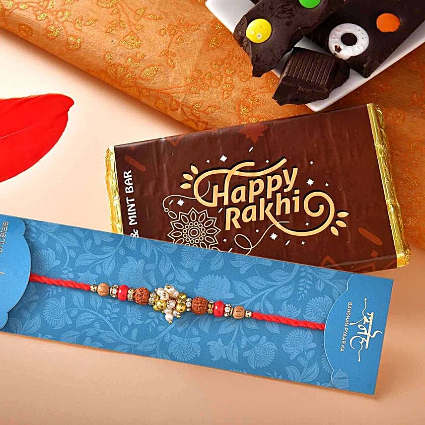 Rudraksha Rakhi And Chocolate Bar:Rakhi and Chocolates to Malaysia