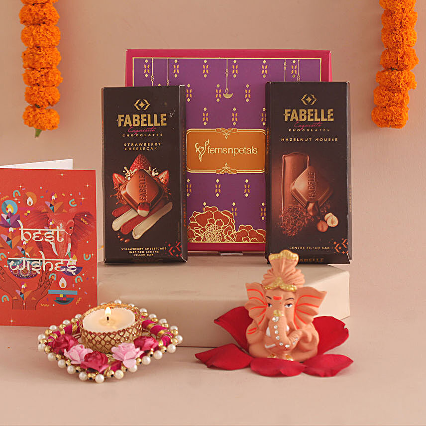 Fabelle Chocolates With Ganesha Idol N Candle Holder:Send Chocolate to Malaysia