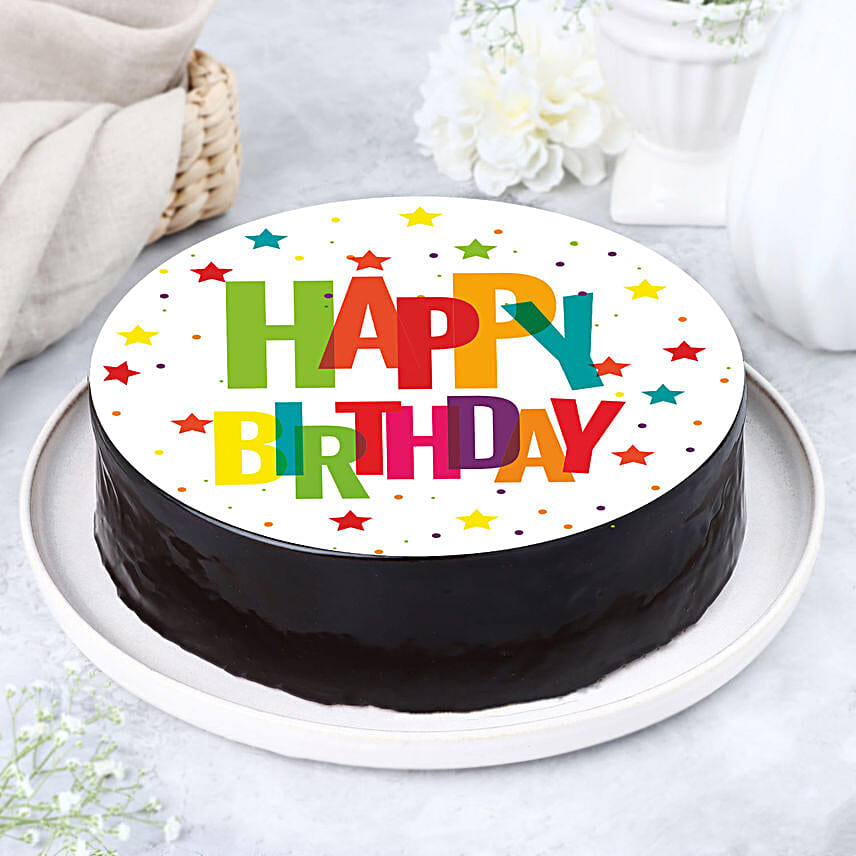 Vibrant Birthday Eggless Chocolate Photo Cake