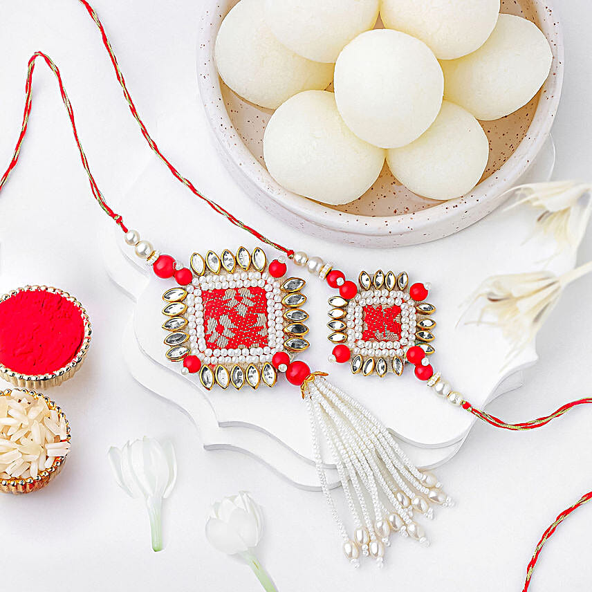 Bandhani Bhaiya Bhabhi Rakhi Set N Rasgulla Sweetness
