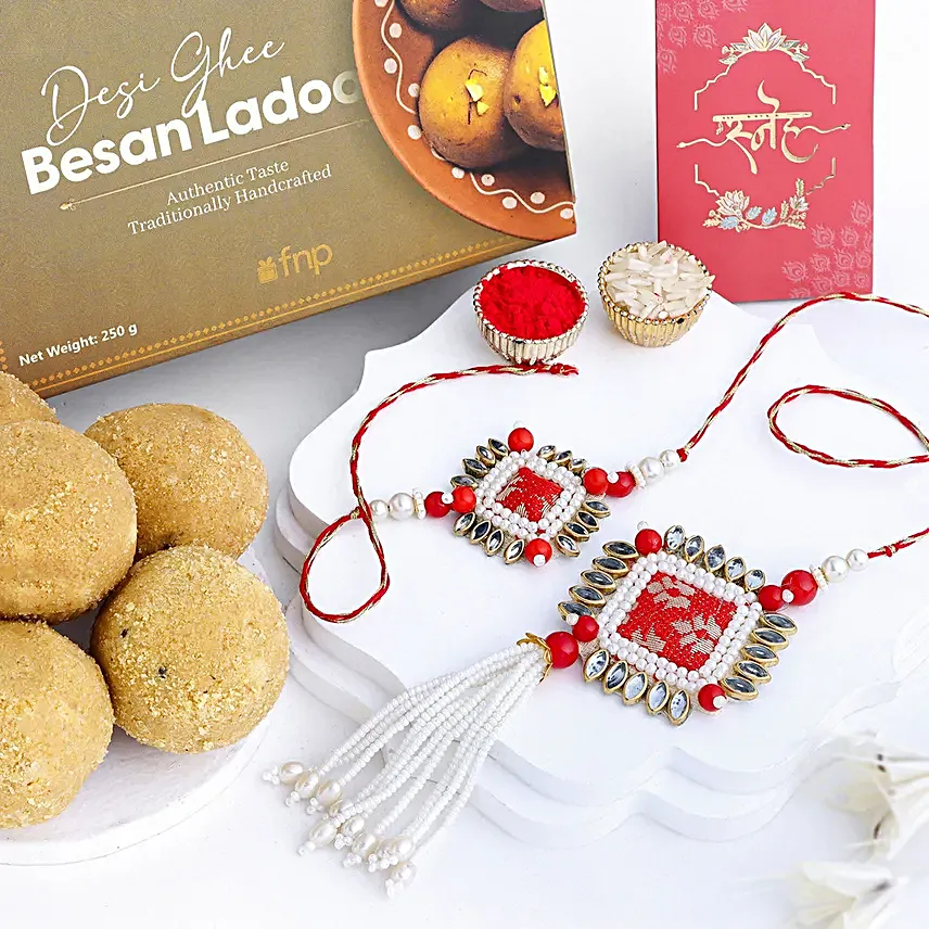 Bandhani Bhaiya Bhabhi Rakhi N Besan Ladoo Set