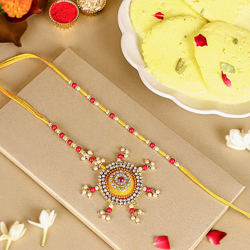 Bhaiya Bhabhi Beads Rakhi Set N Rasmalai Combo